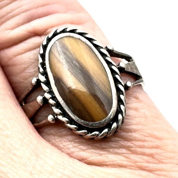 American Southwest Jewelry - American Southwest Womens Ring Sterling Silver Tigers Eye Size 8.5